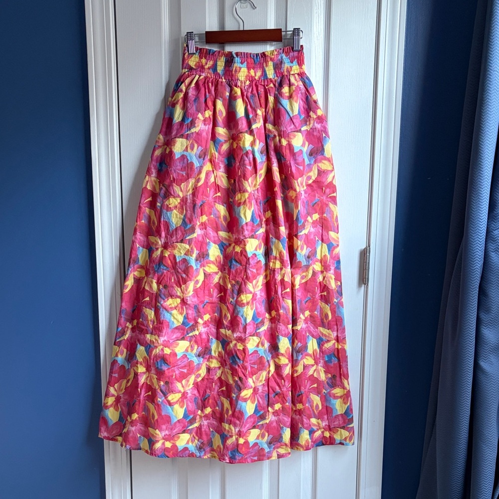 NWT Charlie Holiday Addy Maxi Skirt Women's XS Watercolor Floral Print Pockets